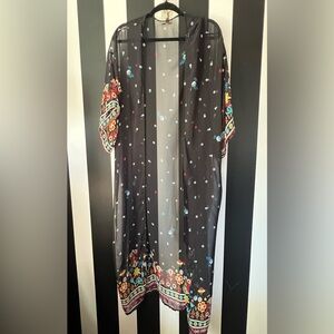 Lightweight Floral Boho Black Sheer Kimono: One Size